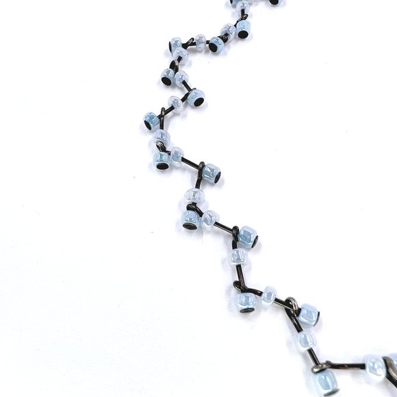 NWOT - NY & CO - Gunmetal Tone Wave Chain Light Blue Beaded 13” Choker Necklace - Picture 5 of 7